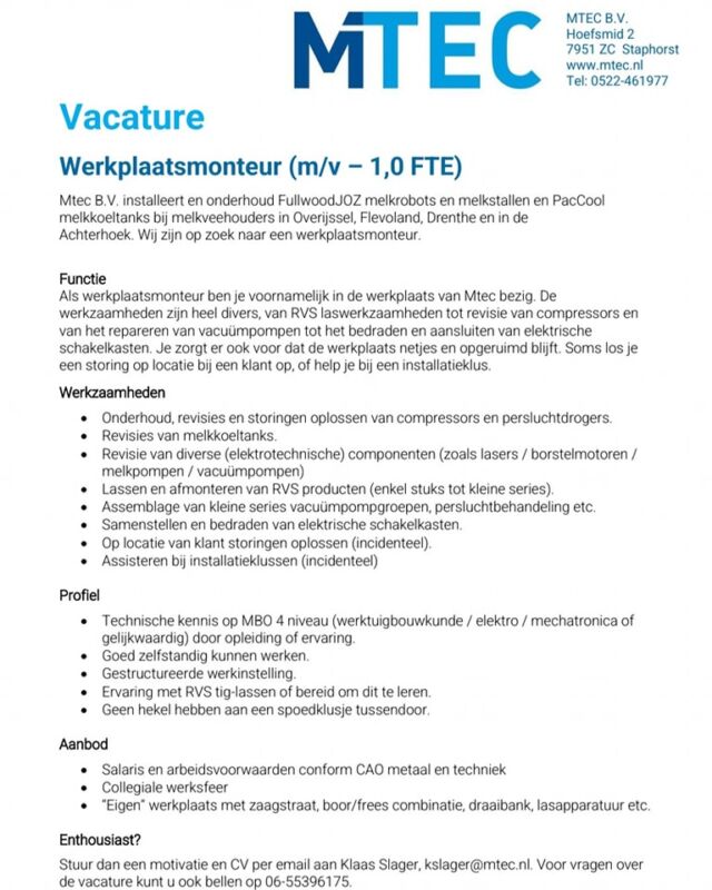 𝗩𝗮𝗰𝗮𝘁𝘂𝗿𝗲 𝗩𝗿𝗶𝗷𝗱𝗮𝗴

Ben jij toe aan een nieuwe uitdaging? 
👇Bekijk dan snel onze vacatures!👇

👉Werkplaatsmonteur🔧
👉Magazijnmedewerker 📦
👉Servicemonteur regio Staphorst🛠
👉Servicemonteur regio Achterhoek🛠